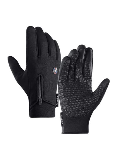 اشتري Cycling Gloves Bicycling Gloves Anti Slip Shock Absorbing Men Women Winter Cycling Gloves Three Fingers Touch Screen Fleece Windproof Waterproof Warm Outdoors Sport Gloves في السعودية