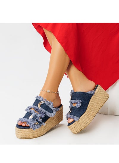 Buy Slipper Wedge Fabric S-23 - Dark Blue in Egypt