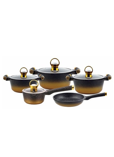 Buy Luxurious Diamond Diecast 9-Piece Cookware Set: Advanced Nano Technology Non-Stick Surface, Oil-Free Cooking, Superior Heat Distribution, Dishwasher Safe, Organic Design with Elegant Black Finish in UAE