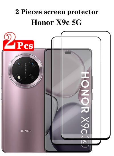 Buy 2 Pieces Full Cover Glass Screen Protector For Honor X9c 5G Black/Clear and Screen Protector Accessorie in Saudi Arabia