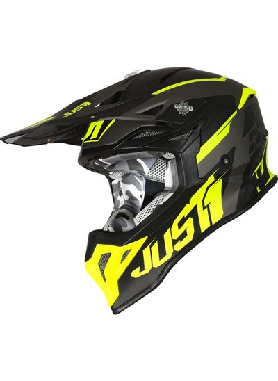 اشتري J39 Stars Black Fluo Yello Titanium Motocross Helmet | Lightweight Full Face Dirt Bike Helmet for Unisex Adults في الامارات