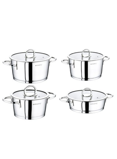 اشتري 8 Pieces Elit Cookware Set 18 Cm Deep Pot, 20 Cm Deep Pot, 24 Cm Deep Pot, 24 Cm Low Pot Silver Color في الامارات