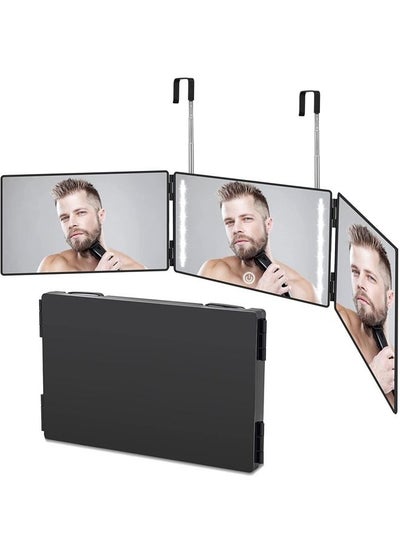 اشتري Padom 3 Way Mirror for Hair Cutting - Rechargeable 360° Barber Mirror with Adjustable Lights & Height Telescoping Hooks, Trifold Self Cut Mirror في الامارات