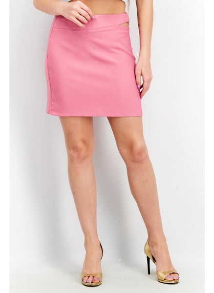 Buy Women Solid Cutout Detail Plain Mini Skirt, Pink in UAE