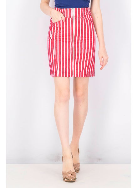 اشتري Women Striped Pencil Skirt, Red and White في السعودية