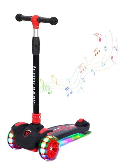 Buy Kid's Scooter 3 Wheels Big Pedal Foldable Kick Scooter with Music, Height Adjustable with LED Light Wheels in Saudi Arabia