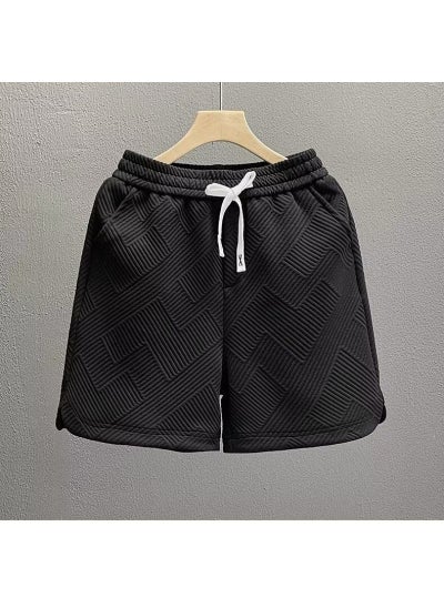 Buy Geometric Pattern White Shorts Men Summer Casual Black in UAE