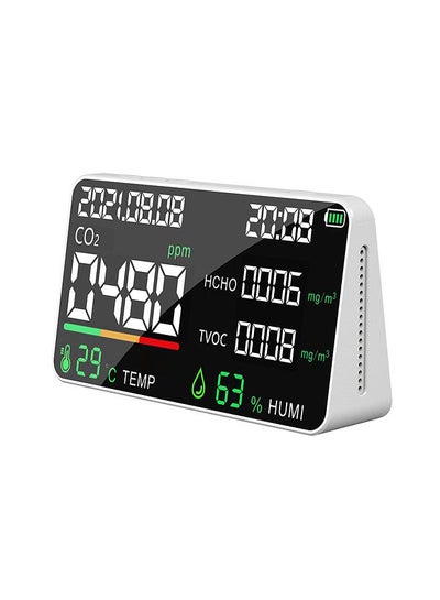 Buy 5 in 1 Air Quality Monitor LED Carbon Dioxide Meter for Room Office Greenhouse Warehouse,White in UAE