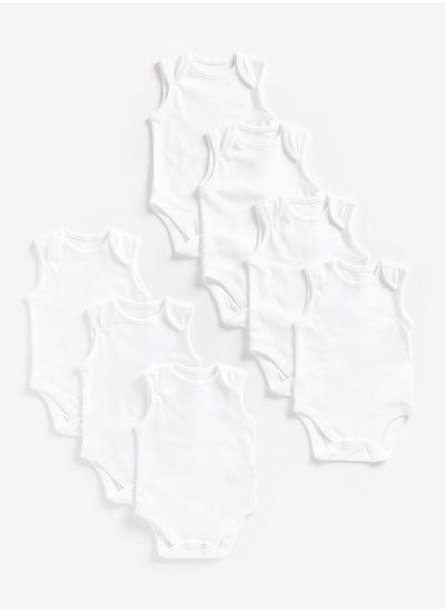 Buy White Sleeveless Bodysuits 7 Pack in UAE