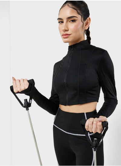 Buy Zip Front Cropped Athletic Jacket in Saudi Arabia