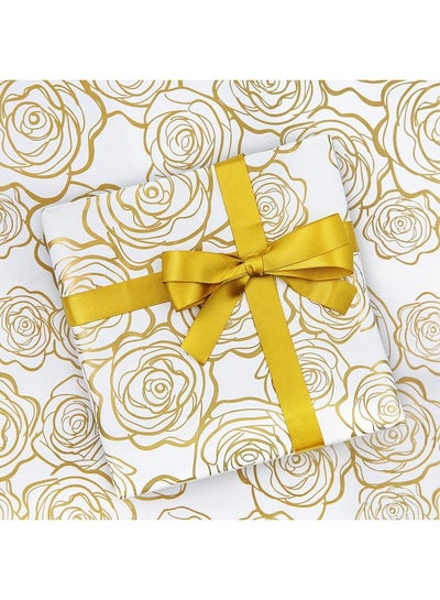 Buy Gift Wrapping Paper Golden Rose Pattern In White Art Paper With 1 Roll Gold Ribbon For Weddings Mother'S Day Birthdays Baby Showers Bridal Showers Valentine'S Day Or Any Occasion(6 Sheets) in UAE