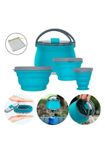 اشتري Collapsible Camping Kettle, Portable Travel Kettle, Outdoor Camping Cookware Set, Folding Kettle Silicone, Electric Kettle Boiling water في الامارات