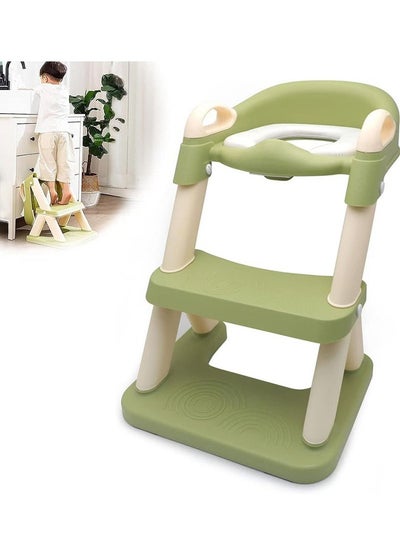Buy 2 In 1 Potty Training Seat Height Adjustment Toddler Ladder Toilet Chair with PVC Cushion Foldable Bathroom Trainer Seat for Kids in Saudi Arabia