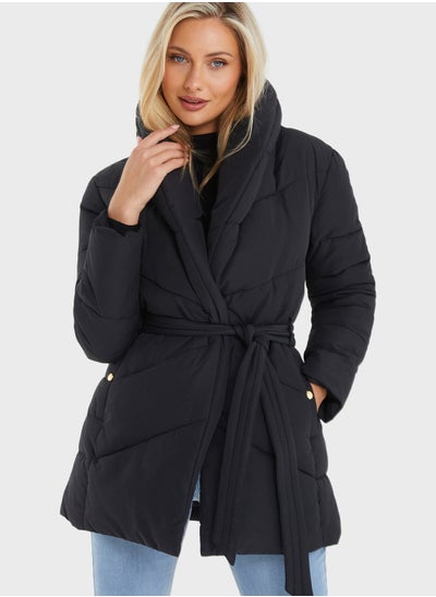 Buy Tie Detail Puffer Jacket in UAE