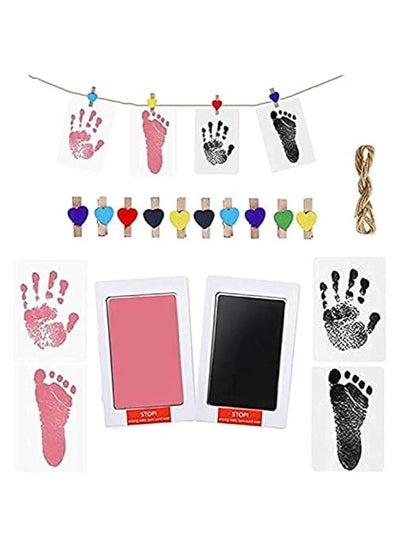 Buy Baby Footprint Handprint Pet Paw Print Kit with 2Ink Pads + 4 Imprint Cards+10 Heart Clips +Hanging Rope in Saudi Arabia