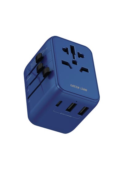 Buy 12W Universal Travel Adapter / UK/US/AU/EU Pin / 2500W Max / Type-C Port / Dual USB-A / Multi Ports / Travel Friendly / Super Compact / Innovative Design / Overheat & Short Circuit Protection - Blue in UAE