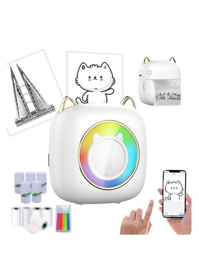 اشتري Mini Pocket Printer, Portable Instantly Sticker with 7 Color Lamp Printer, Sticker Maker Pocket Thermal Printer Customized Sticker for Study, DIY Scrapbook في الامارات