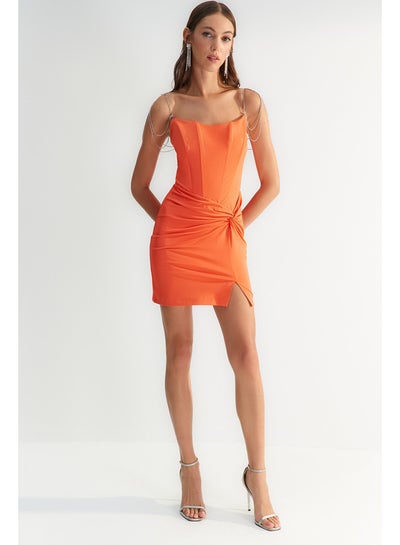 اشتري X Zeynep Tosun Orange Accessorized Corset Detail Dress TCLSS23EL00015 في مصر