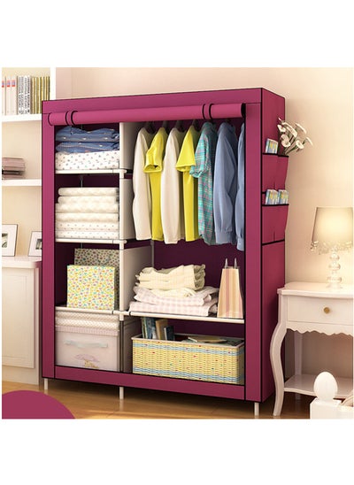 Buy Wardrobe Simple Modern Folding Wardrobe Fabric Cloth Wardrobe Closet Steel Single Wardrobe Assembly Double Storage Cabinet 170 105 45cm(Red) in Saudi Arabia