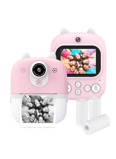 Buy 3-in-1 Multifunctional Instant Camera Childeren's Instant Print Camera 2.4-inch IPS Screen Dual Lenses 12MP 32GB Extended Memory with 3 Printing Paper Rolls And Lanyard in Saudi Arabia