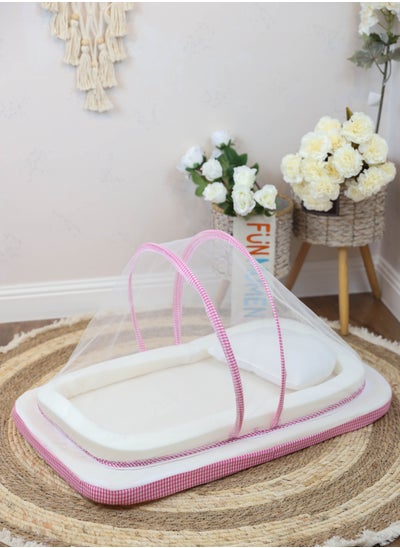 Buy Newborn Sponge Mosquito Net Mattress Ultra Soft And Breathable White/Pink 80×50cm in Saudi Arabia