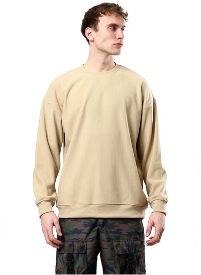 اشتري Sand Long Sleeves Ribbed Sweatshirt with Round Neck في مصر