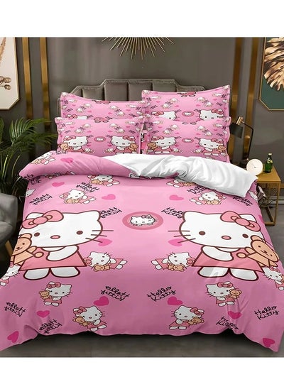 اشتري Cartoon Sanrio Hello Kitty pattern bedding three-piece set of soft microfiber polyester sheets including duvet cover and two pillowcases (size 150cmX200cm) في السعودية