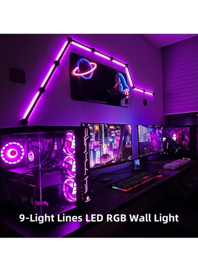 اشتري 9-Light Lines LED RGB Wall Light Bluetooth Gaming Lights DIY Room Lights لغرفة الألعاب وغرفة المعيشة وغرفة النوم باللون الأسود في السعودية