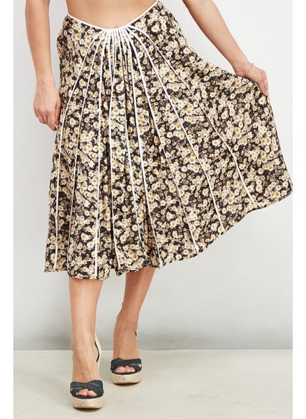 Buy Women Floral Print Midi Skirt, Brown and White Combo in Saudi Arabia