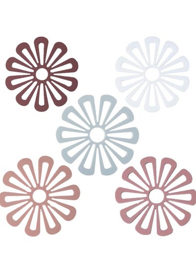 اشتري 5pcs Anti-Scald Kitchen Table Mat Silicone Coaster Multipurpose Durable Non-Slip Flower Shape For في الامارات