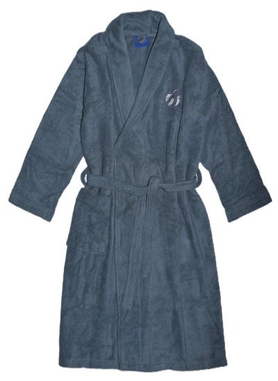 Buy Soft cotton bathrobe with pocket and waist belt, elegant design, gray color, size 4XL in Saudi Arabia