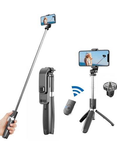 Buy Selfie Stick, Extendable Selfie Stick with Tripod Stand and Detachable Wireless Bluetooth Remote, Ultra Compact Selfie Stick for Mobile and All Smart Phones – Black in UAE