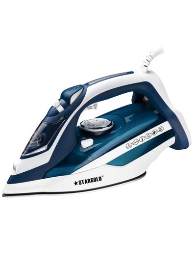 Buy Dry and Wet Steam Iron With Self-clean function Adjustable Temperature Control Ceramic Soleplate 3000W Blue in UAE