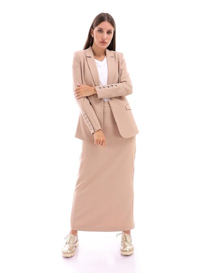 Buy Elegant Side Pockets Pencil Skirt With Back Slit - Beige in Egypt
