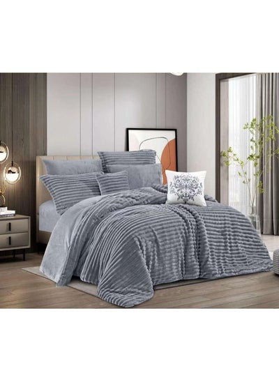 Buy 6-PIECE Winter Comforter Set Velvet Stripes Single King Size 180x240 cm in Saudi Arabia