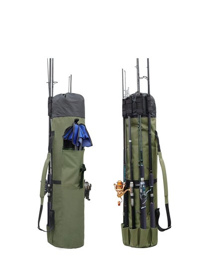 Buy Durable Canvas Fishing Rod & Reel Organizer Bag Travel Carry Case Bag- Holds 5 Poles & Tackle in UAE