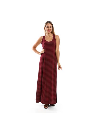 Buy Striped Sleeveless Long Dress With Side Slits in Egypt