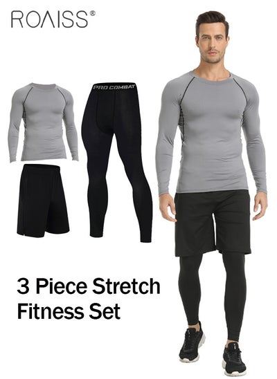 Buy 3-Piece Men's Fitness Set Lightweight And Breathable Quick Drying Cycling Clothes Breathable And Sweat Absorbing Tight Training Clothing in UAE