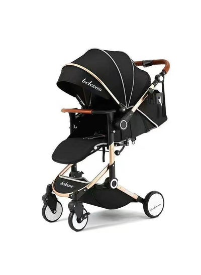 اشتري Portable High Grade Material Baby Single Stroller With Extend Canopy, Large Wheels Black في السعودية