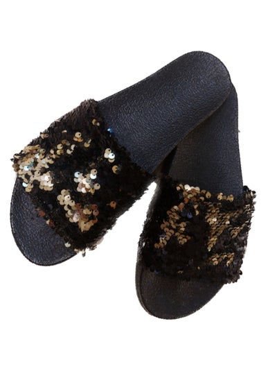 Buy Women comfortable sequin slides black & gold slippers in Egypt