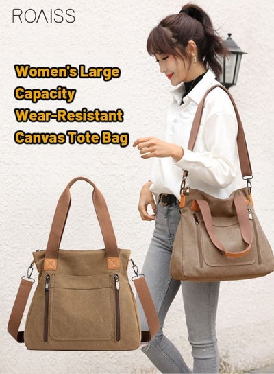 Buy Women's Fashion Canvas Tote Bag Large Capacity Multi Pocket Handbag Hardware Practical Fabric in Saudi Arabia