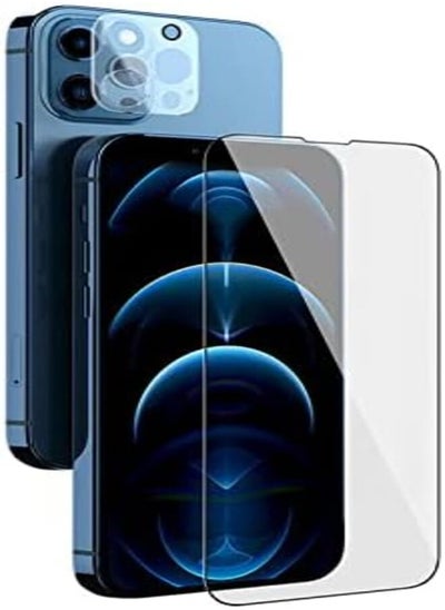 Buy Nillkin 2 in 1 Glass Screen Full And Camera Protective Lens Tempered With Black Edges And Easy To Apply For iPhone 13 Pro 6.1 Inch - Transparent in Egypt