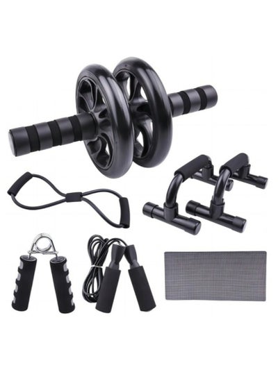 Buy 7-in-1 Ab Abdominal Exercise Roller Wheel Kit with Push-Up Bar, Skipping Rope, Hand Gripper, Fitness Pull Rope and Knee Pad Home Workout Equipment for Abdominal Core Strength Training Workout in UAE