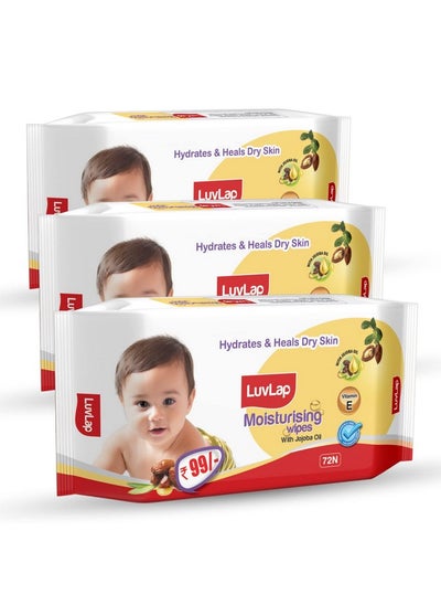 Buy Moisturising Wet Wipes Without Lid For Baby Skin, Enriched With Jojoba Oil & Vitamin E, Ph Balanced, Dermatologically Safe, Paraben & Sulphate Free, 72 Wipes, Pack Of 3 in Saudi Arabia