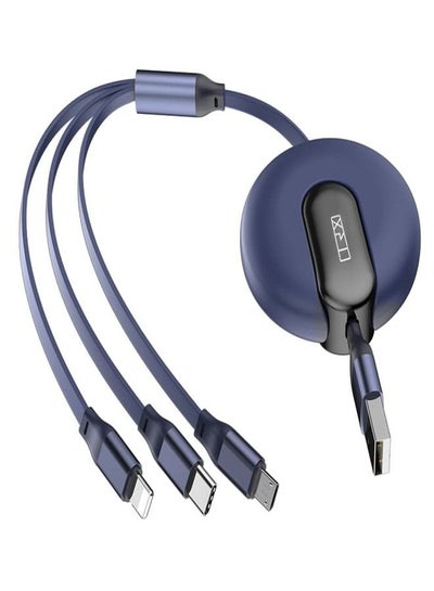 اشتري TRX TRAVELSTYLE Multi USB Charging Cable Retractable 3-in-1 Multi-USB Fast Charger Cable 4ft/1.2m, for Lightning, Micro-USB Type-C Compatible Phone, Tablet iPad Smartphone, Universal Use, Blue Colour في الامارات