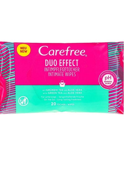 اشتري Duo Effect Intimate Wipes With Green Tea And Aloe Vera 20 Pieces في الامارات