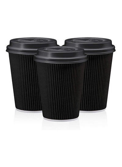 Buy Pack Of 50 Triple Wall Ripple Paper Disposable Coffee Cups With Lids For Hot And Cold Drinks 8 Ounce in UAE