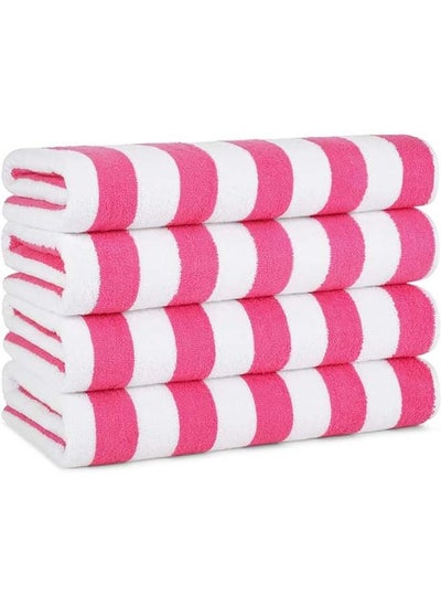 Buy Beach Towel Striped 180x70 cm-White-Rose in Egypt