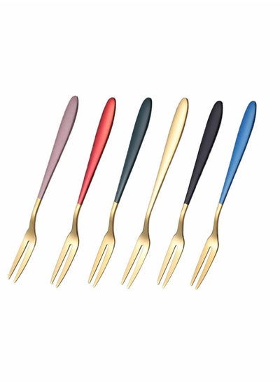 اشتري Fruit Forks 6Pcs Dessert Forks Stainless Steel Cake Forks Appetizer Fork Pastry Forks 6 Colours Little Forks for Home Wedding Party Café Restaurant Gift في السعودية