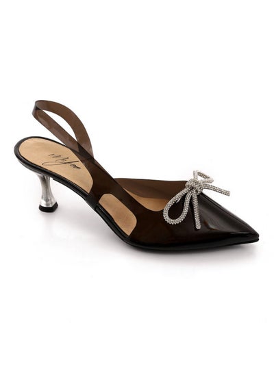 Buy Pointed Toecap Transparent Heeled Slingback Sandal With Decorated Bow - Black in Egypt